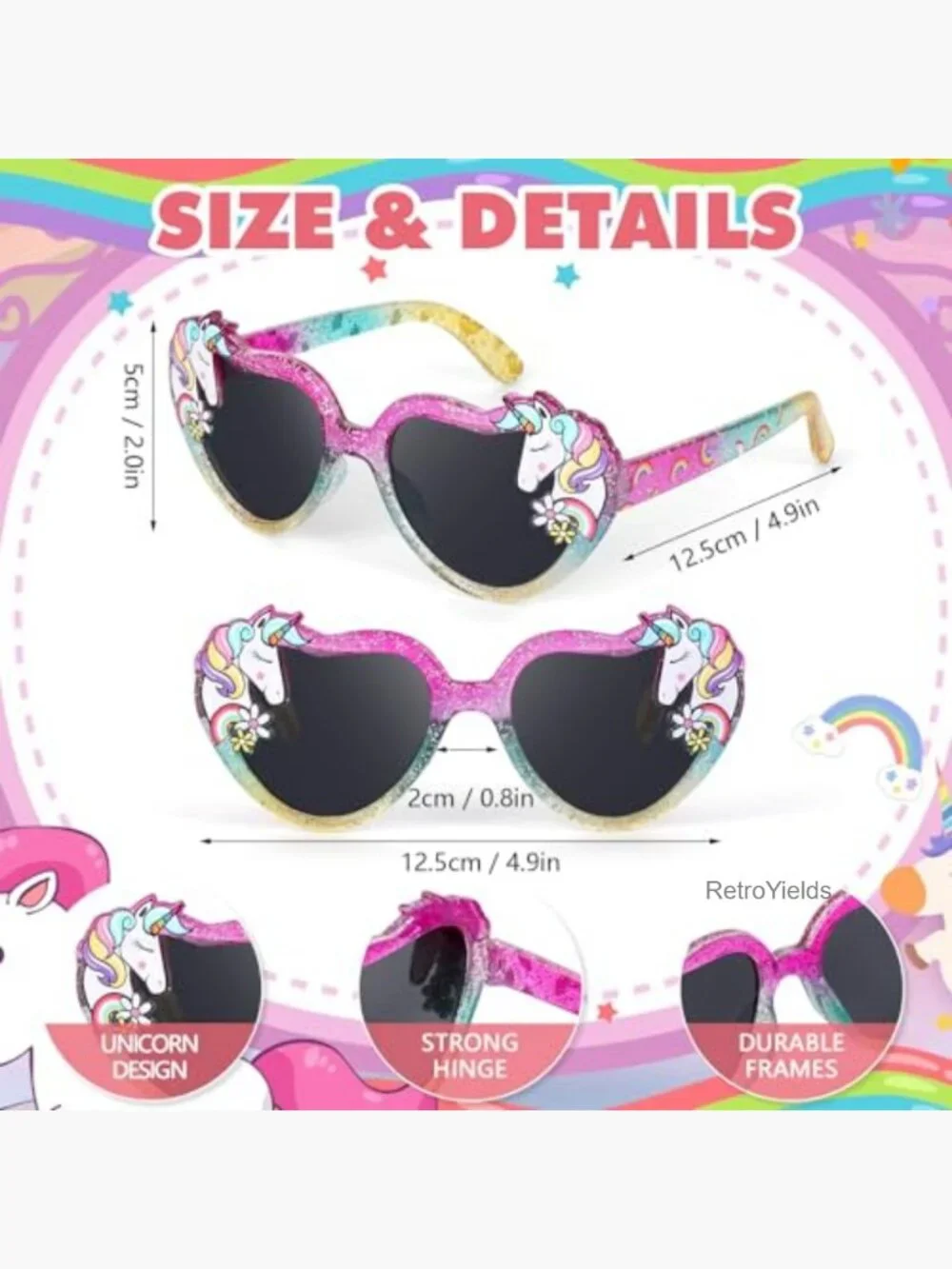 Kids Unicorn Heart Sunglasses UV400 Protection with Case